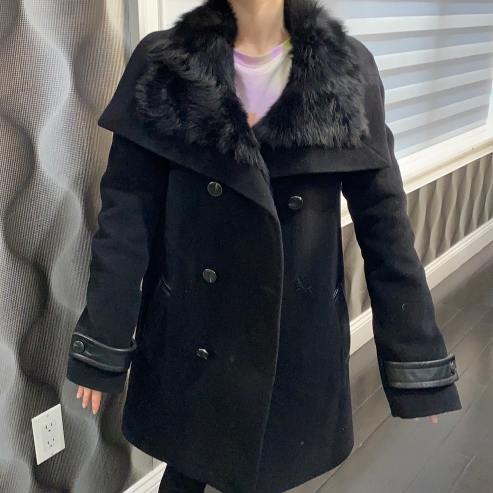 Mackage black wool and fur jacket size M